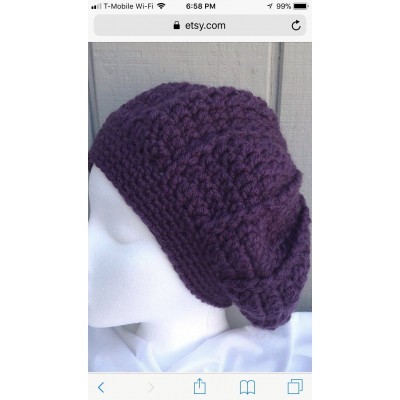 Hand made Wool blend Puple beret Chunky knit Hat  eb-63667189